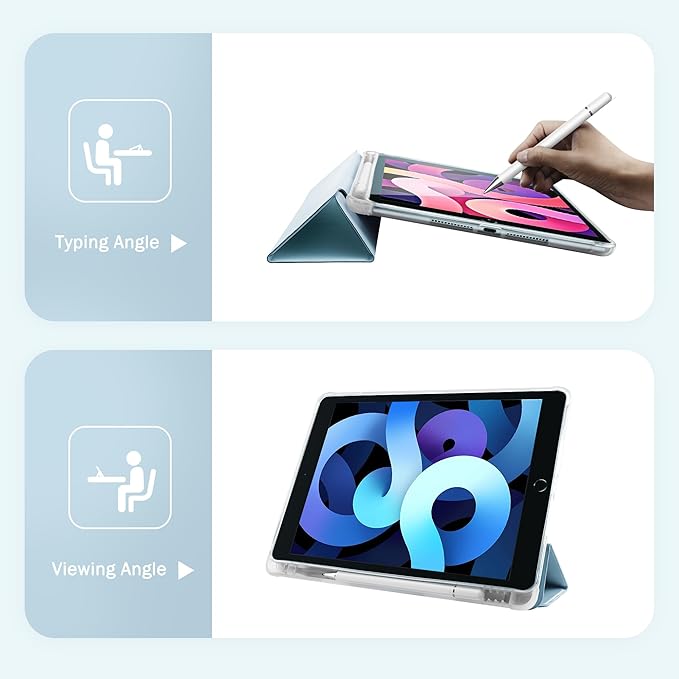Idocolors Case for iPad 11 inch (A16 Chip) 2025 Generation 11th / iPad 10.9 inch 2022 10th Gen Built-in Pencil Holder with Soft TPU Shockproof Back Shell Auto Wake/Sleep Bunny Bow-Blue
