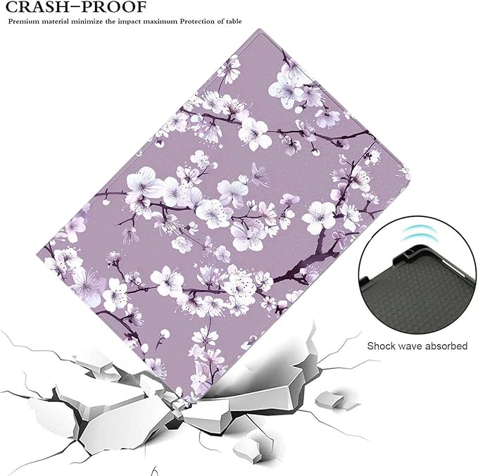 Case for Samsung Galaxy Tab A11/A9 8.7 Inch 2025/2023 CaseSlim Lightweight PU Leather Cover with Auto Wake/SleepAdjustable Viewing Angles.Purple Cherry Blossoms
