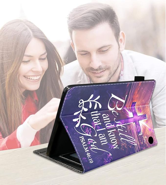Case for Amazon Fire HD 10/HD 10 Plus Tablet 10.1 (13th/11th Generation 2023/2021 Release) Slim PU Leather Cover with Card Slot &amp Auto Wake/Sleep Cross Quote Bible Verse Psalm 46:10