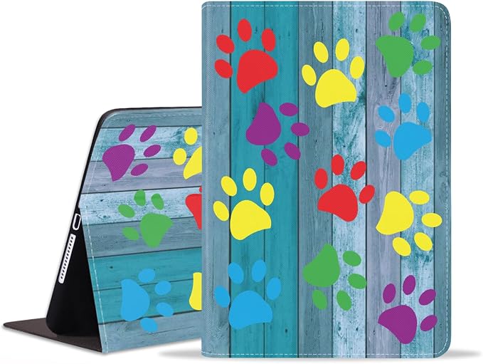 Rustic Wooden Board Colorful Paw Print