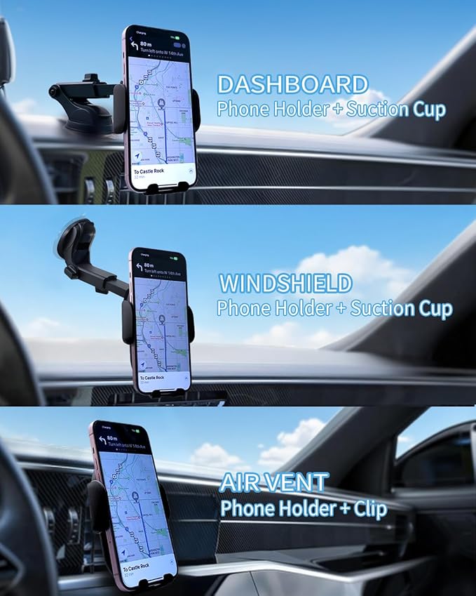 Wireless Car Charger Auto-Clamping 3-in-1 Phone Mount - 15W/10W/7.5W Fast Charging Car Accessories Compatible with iPhone 16/15/14/13/12/11/Xs/XR Samsung S23 Ultra/S22/S21/S20/S10+/S9(Black)