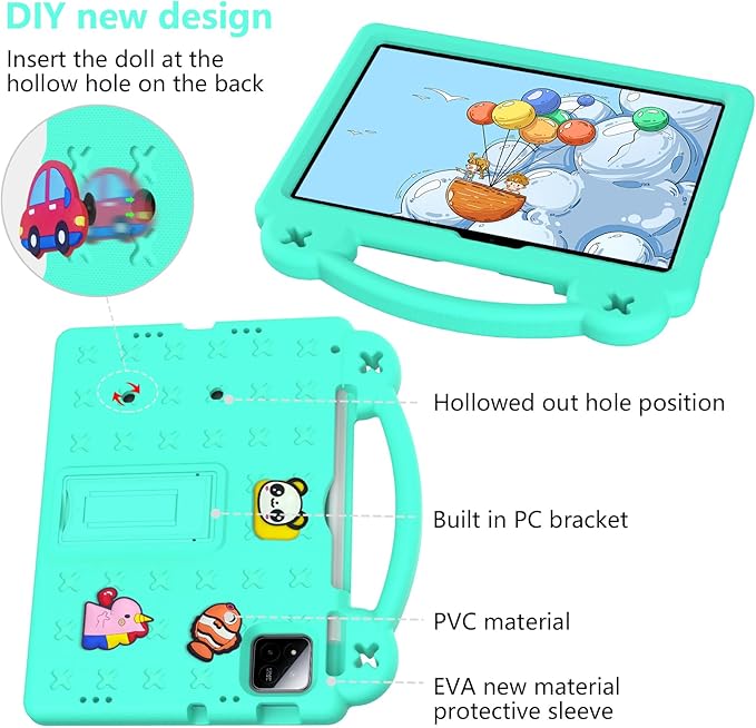 Compatible with Xiaomi Pad 7/Xiaomi Pad 7 Pro 11.2 inch 2024/Xiaomi Pad 8 2025 11.2 inch Tablet Case Kids Friendly Universal Protective Case with Shoulder Strap &amp Stand Handle Mint Green