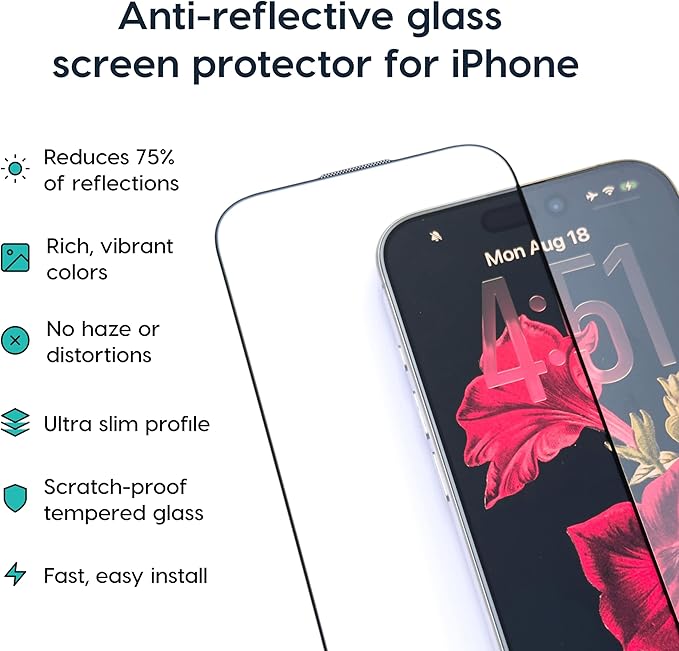 Astropad Fresh Coat Anti Reflective Screen Protector for iPhone 17 and iPhone 16 Pro 75 Percent Less Glare Preserves iPhone AR Display 9H High Alumina Glass Edge to Edge Fit Easy Bubble Free Inst