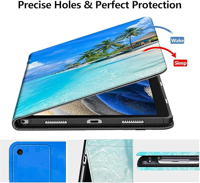Case for Amazon Fire HD 8 Tablet (8th/7th/6th Generation 2018/2017/2016 Release) PU Leather Smart Protective Cover with Auto Sleep/Wake for Fire HD 8 2018/2017/2016Beach with Palm Trees