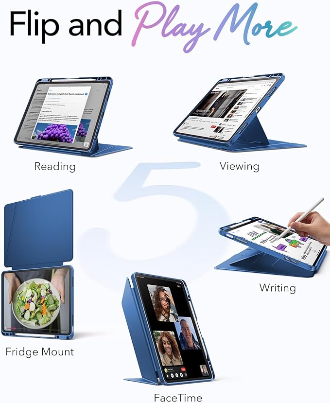 ESR for iPad Air 13 Inch Case M4/M3/M2 (2026/2025/2024) Vertical Stand Cover Multi Stand Angles Ultra-Stable Case with Pencil Holder Flip Series Blue