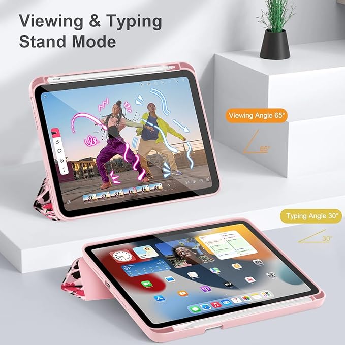 Mektron Printed Case for iPad mini 7 (A17 Pro) 2024/ Mini 6 2021 iPad mini 7th/6th Generation 8.3-inch Liquid Retina Display Cover Buit in Pencil Holder with Clear Back Shell Cherry &amp Cheetah