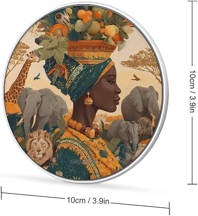Savanna African Woman Animal World Phone Charger Magnetic Charging Pad Anti-Slip with USB Cable