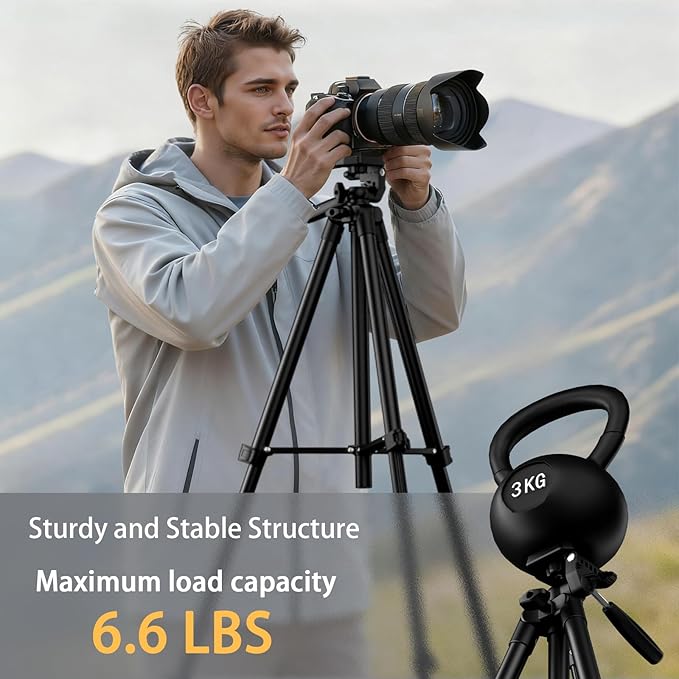 KINGJOY 71 Camera &amp Phone Tripod Lightweight Travel Stand with 2-in-1 Tablet Mount Wireless Remote and 3-Way Pan Head Max 6.6LB Compatible with Canon Nikon iPhone 17/16 Pro Max DSLR Vlogging