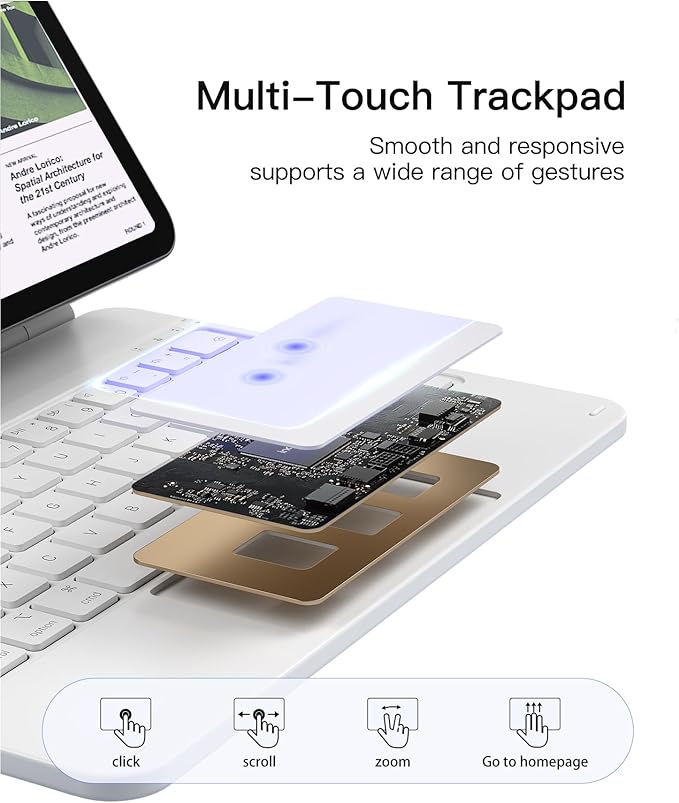 Inateck Magnetic Keyboard Case for Air 11 inch (M4 2026/2025 M3/2024 M2) Easy-Set for Air 6/5/4 Gen iPad Pro 11 inch 4/3/2/1 Gen Floating Cantilever Stand 7-Color Backlight with Trackpad White