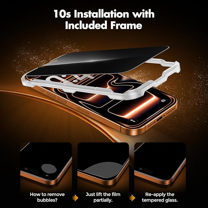 UNBREAKcable Privacy Screen Protector for iPhone 17 Pro Max Full Coverage Shatterproof Tempered Glass[True 28°Anti Spy][9H Hardness][Easy Installation Frame]2-Pack Private Screen for iPhone 17 ProMax