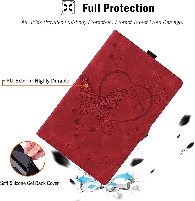 Case for Fire HD 10 Tablet 9th/7th/5th Generation 2019/2017/2015 Release Multiple Angles Viewing Stand Cover Soft TPU Back Cover with Pen Holder and Auto Wake/Sleep Red