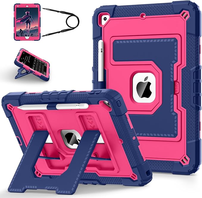for iPad 9th/ 8th/ 7th Generation 10.2 Inch iPad Case 9th Generation with Pencil HolderHeavy Duty Shockproof Cover for i Pad 9th/8th/7th Gen 2021/2020/ 2019Navy Pink