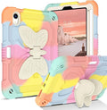 DUEDUE Case for iPad mini 7 (A17 Pro) 2024iPad mini 6 Case 2021 Butterfly Wings Kickstand with Pencil Holder Shockproof Protective Tablet Case for iPad mini 7th/6th Gen Kids Rainbow Pink