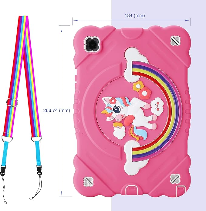 XZC Case for Samsung Galaxy Tab A8 10.5 inch (SM-X205N/X200N/X207) 2021/2022 Unicorn Heavy Duty Shockproof Protective Cover with Adjustable Shoulder Strap (Hot Pink)