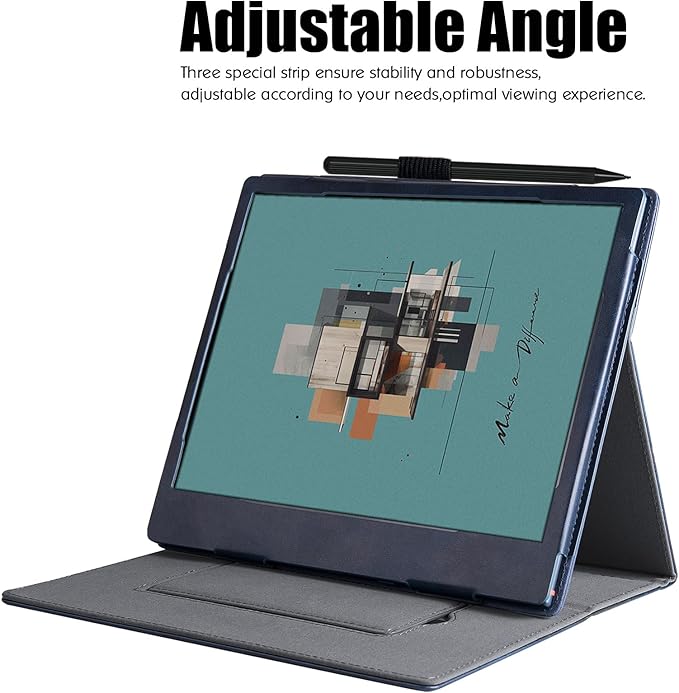 BOZHUORUI Case for 10.3 Boox Note Air 5 C/Air 4 C/Air 3 C/Air 3 B/W Tablet ePaperMultiple Viewing Angles Stand CoverPU Leather Folio Smart Protective Cover with Hand Strap Dark Blue