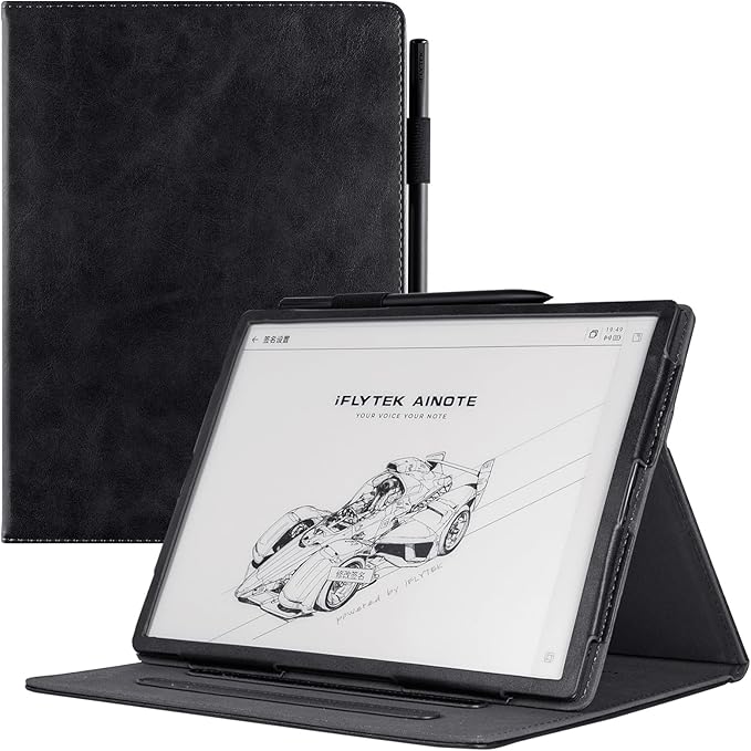 BOZHUORUI Protective Folio Case for iFLYTEK AINOTE 2 10.65-inch Paper TabletMulti-Angle Adjustable StandPremium PU Leather Sleeve Cover with Auto Sleep/Wake &amp Hand Strap (Rock Black)