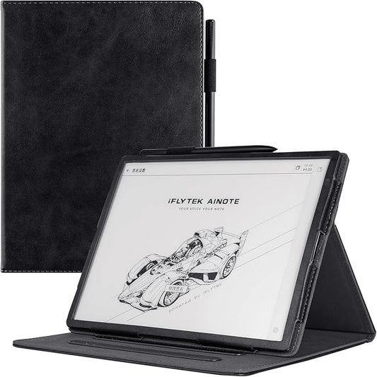 BOZHUORUI Protective Folio Case for iFLYTEK AINOTE 2 10.65-inch Paper TabletMulti-Angle Adjustable StandPremium PU Leather Sleeve Cover with Auto Sleep/Wake &amp Hand Strap (Rock Black)