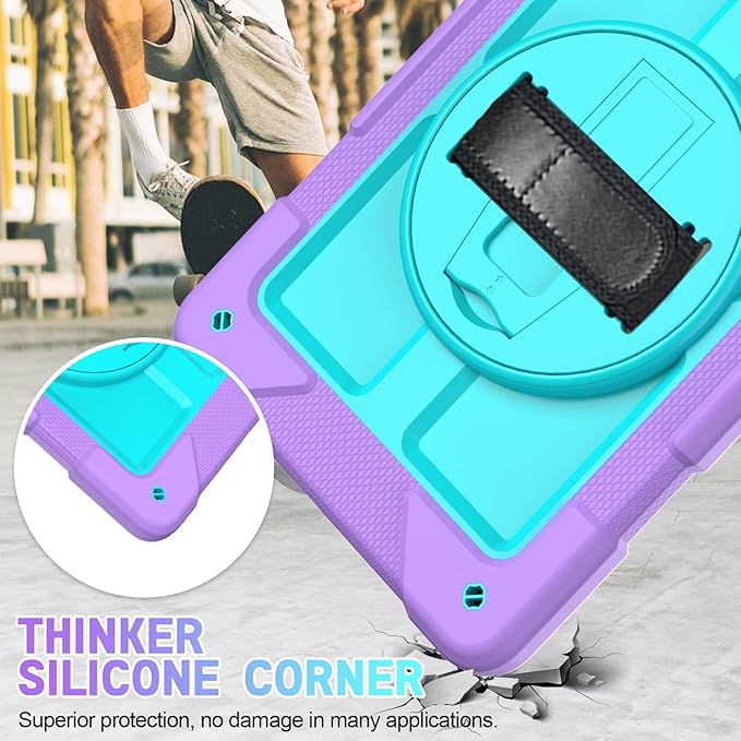 AVAWO Case for Samsung Galaxy A9+ Plus 11 inch 2023 with 360° Swivel Handle Strap Cover with Lanyard Teal+Purple