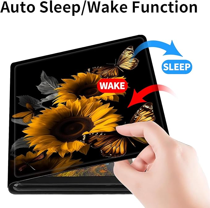 Case for All-New Amazon Fire HD 10 Tablet (13th Generation 2023 Release)Slim PU Leather Smart Cases Covers with Auto Wake/Sleep for Amazon Kindle Fire 10.1 inch TabletSunflowers and Butterflies