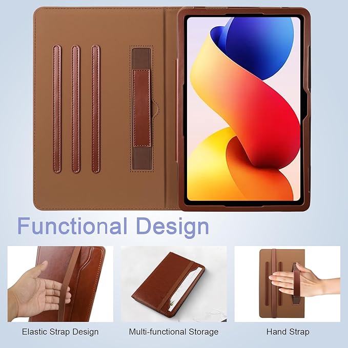 E NET-CASE Case for Xiaomi Redmi Pad 2 Pro/Pad Pro (2025/2024) 12.1 Inch with S Pen Holder丨Shockproof丨Clear Transparent Back Shell丨Multi-Angle Viewing (Brown)