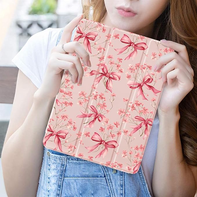JOYLAND Pink Bow for iPad 10th Generation Case 10.9 inch/iPad (A16) 11th Generation 11 Inch 2025 with Pencil Holder-Trifold Stand Protective Cover with Soft TPU BackPink