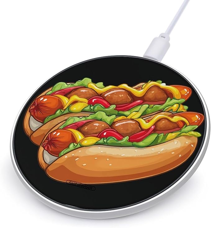Hot Dog Hotdog Meatbal Buns Phone Charger Magnetic Charging Pad Anti-Slip with USB Cable