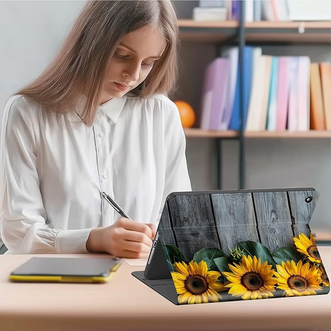 Case for Amazon Fire Max 11 Tablet Case (13th Generation 2023 Release) Multi-Angle Viewing Leather Smart Stand Back Cover with Auto Sleep Wake Wooden Sunflowers