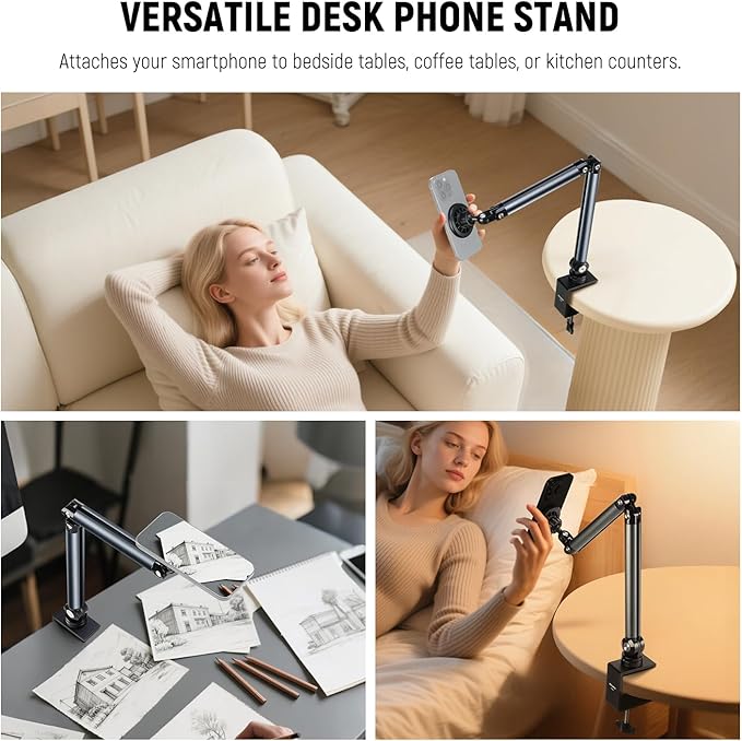 NEEWER Basics Magnetic Cell Phone Holder Stand for Desk &amp Bed Tension Adjustable Overhead Desk Mount Compatible with MagSafe iPhone 16 15 Pro Max Plus 14 13 12 for Video Recording Filming PA089