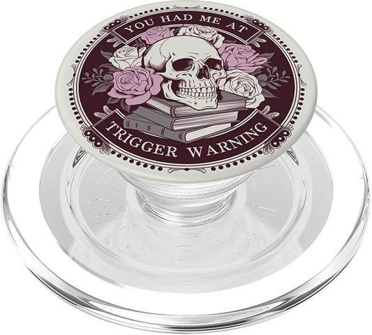 Librarian Skeleton Trigger Warning Book Reading Lover Floral PopSockets PopGrip for MagSafe
