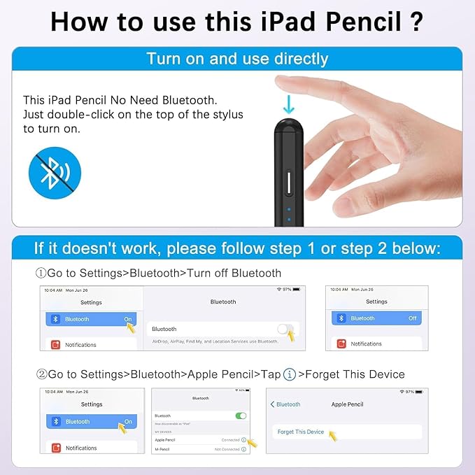 Stylus Pencil for iPad A16/11th Gen(2018-2026)2Pack Active iPad Pen Fast Charging Palm Rejection&ampTilt Sensitivity Compatible iPad 11-6thiPad Pro M5/12.9/11iPad Air M4/M3/M2/5/4/3Mini 7/6/5-B
