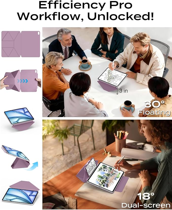 JKSML Dynamic Folio Case for iPad Air M4/M3/M2 11 &amp Air 4th/5th Gen 10.9 Detachable Pencil Holder 20+ Multi-Angle Origami Cover Slim &amp Ergonomic &amp Powerful Magnetic - Berry Purple