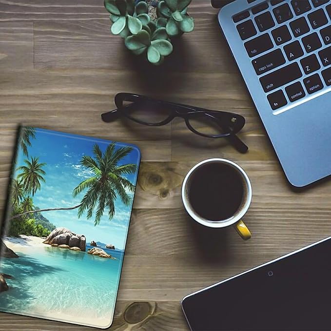 Case for Kindle Paperwhite 12th Generation &amp Kindle Colorsoft Signature Edition 2024 7 inch Lightweight Smart Case Adjustable Stand Protective Cover with Auto Wake/Sleep - Tropical Palm Sea Beach