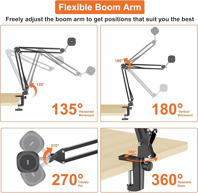 VRIG Overhead Phone Mount Stand with Magsafe Articulating Arm Cell Phone Holder for Desk Cell Phone Holder for Live Streams Zoom Calls Online Teaching Selfies Remote Working