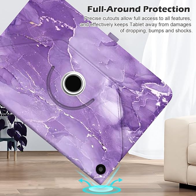 Case for 10 &amp 10 Plus Tablet (13th/ 11th Generation 2023/2021 Released) 360 Degree Rotating Stand PU Leather Cover with Pencil Holder Auto Sleep/Wake Pocket Design Marble Purple