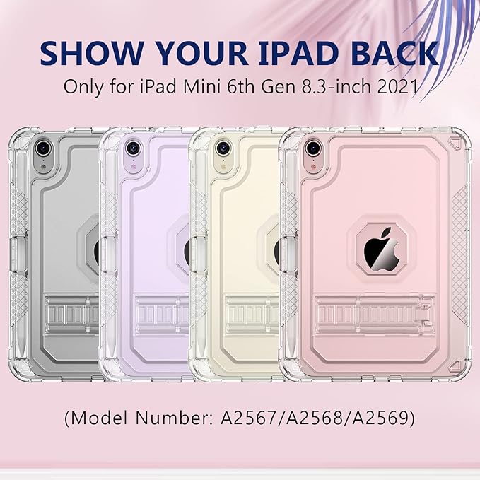 Case for iPad mini A17 Pro for iPad mini 7th/6th Generation Case 8.3 inch 2024/2021 with Pencil Holder/Stand Slim Cover for i Pad Mini 7/6 (Clear)