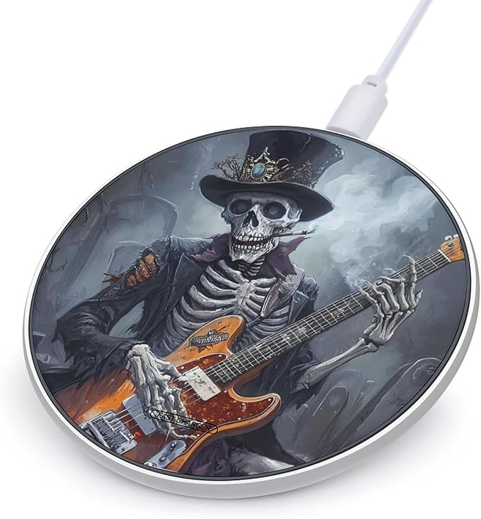 Skeleton Playing Guitar Wireless Charger Anti-Slip Wireless Charging Pad Slim Charger Mat for Men Women