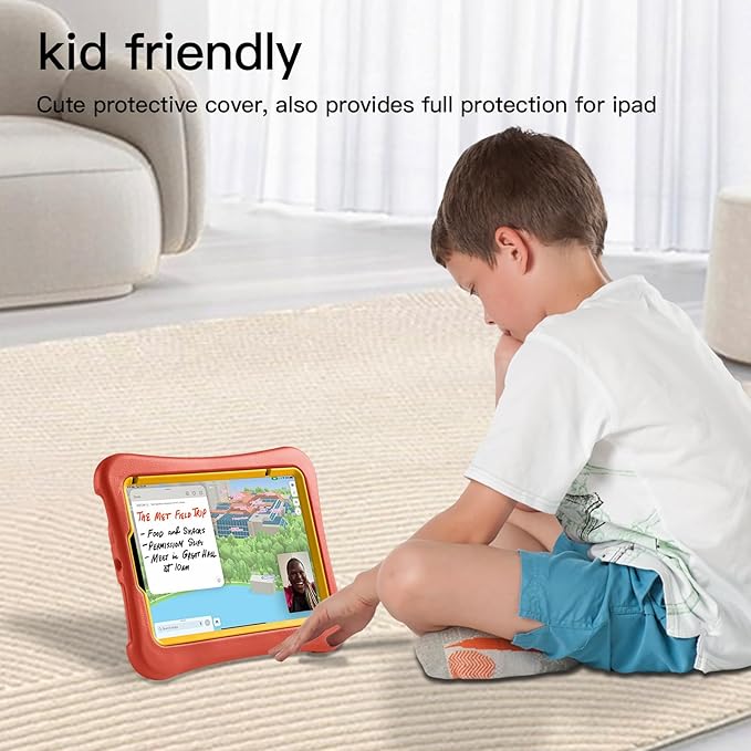 Kids Case for iPad mini 7 (A17 Pro) 2024 /iPad Mini6 2021 Light Weight Heavy Duty/Shockproof/Drop Proof with Handle/Kickstand Child Friendly Cover for iPad mini 7th/6th Gen 8.3inch (Red Yellow)