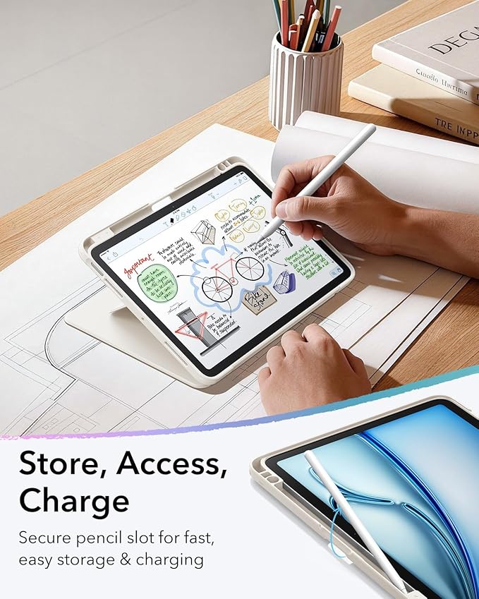 ESR for iPad Air 11 Inch Case M4/M3/M2 (2026/2025/2024) iPad Air 5th/4th Gen Case (2022/2020) Vertical Stand Cover Multi Stand Angles Ultra-Stable Cover with Pencil Holder Flip Series Starlight