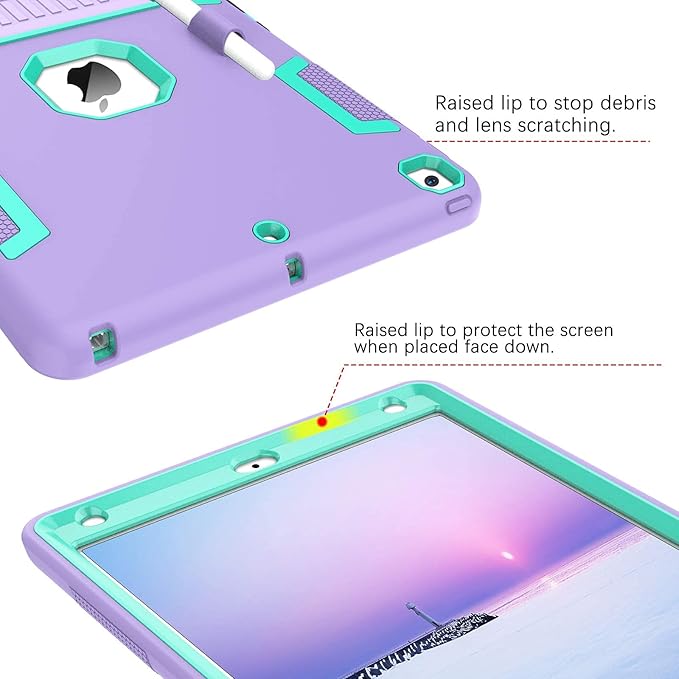 BENTOBEN for iPad 9th Generation Case iPad 8th Generation Case iPad 7th Gen Case iPad 10.2 2021/2020/2019 Case 3 in 1 Heavy Duty Shockproof Protective Cover with Stand Pen Holder Purple/Green