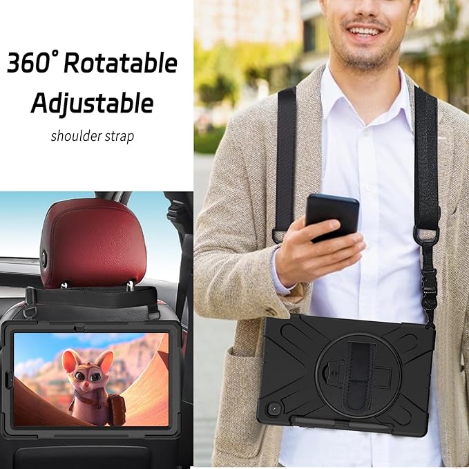 ZenRich Samsung Galaxy Tab S6 Lite Case 2024/2022/2020(SM-P620/P625/P610/P613/P615/P619) with [S Pen Holder] Shockproof Rugged Case with [Stand] [Hand Strap] [Shoulder Belt] Black