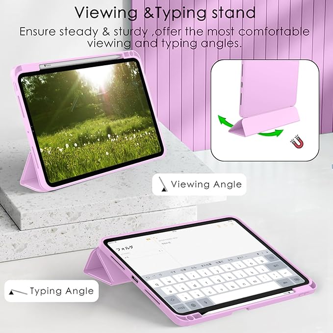 ZryXal iPad Pro 11 Inch Case (M5) 2025/ (M4) 2024 (Model: A2836/A2837/A3006) Trifold Stand Smart Cover with Pencil Holder and Soft TPU Back Auto Wake/Sleep (Pastel Violet)