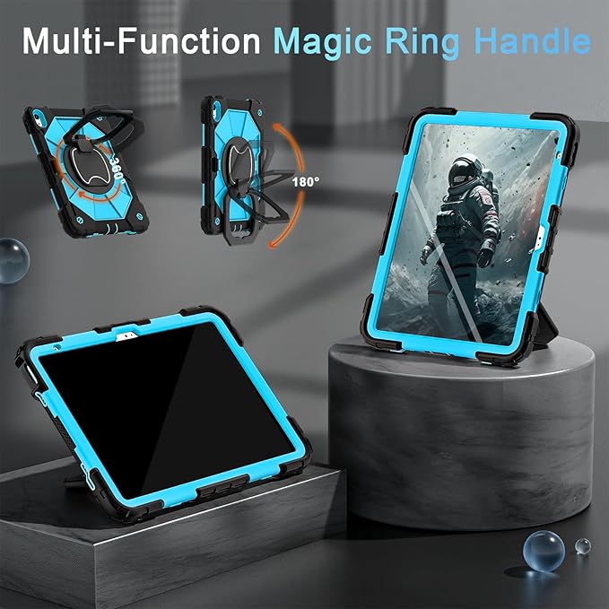 Case for iPad (A16)11th /10th Generation 11/10.9 Inch 2025/2022 with Screen Protector Rotating Stand Shoulder Strap Pencil HolderMilitary Grade Shockproof iPad Case 10th GenerationBlack Blue