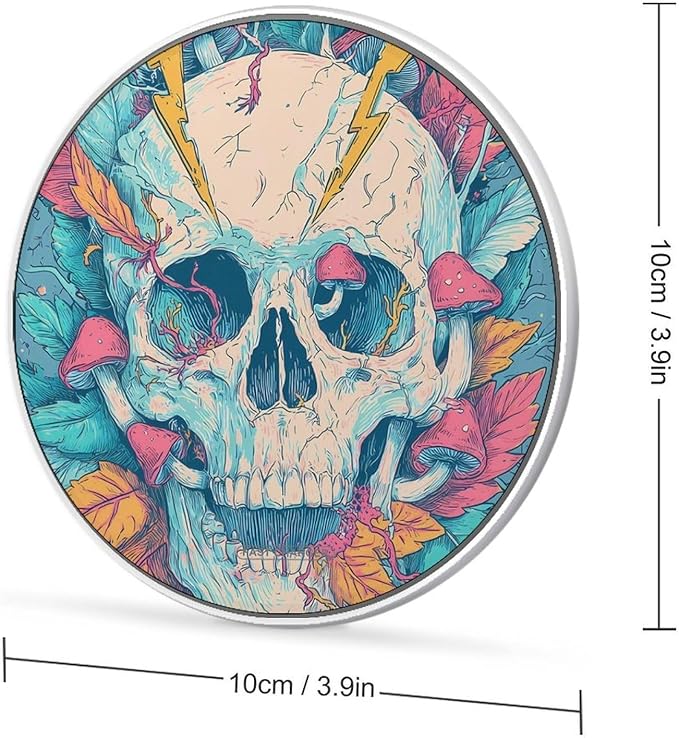 Skull Mushrooms Thunder Fast Portable Charger 10W Funny Graphic Phone Charging Pad with USB Cable
