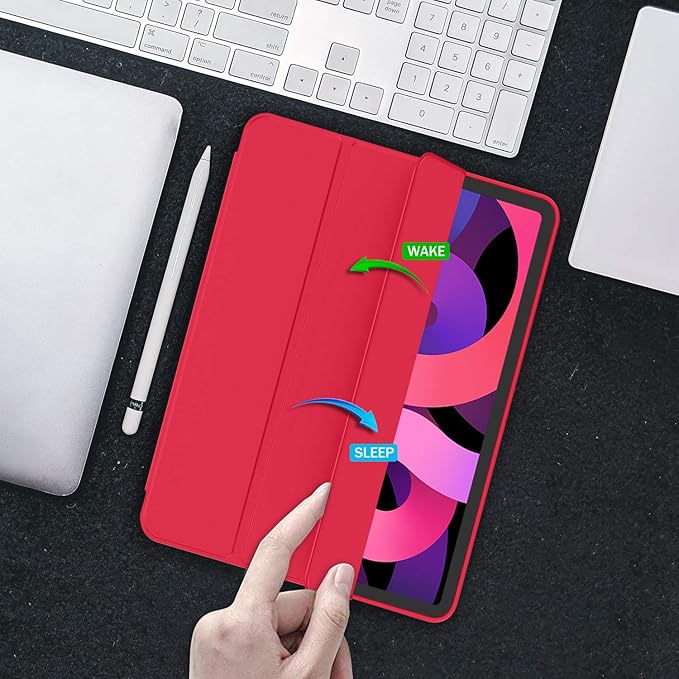 iMieet iPad Air 11 Inch Case M4/M3/M2(2026/2025/2024) iPad Air 5th/4th Generation Case 2022/2020 10.9 Inch with Pencil HolderTrifold Stand Smart Case with Soft TPU Back(Red)