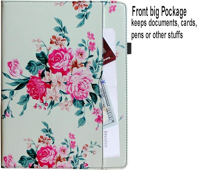 Case for iPad 10.2 9th 8th 7th Generation Multi Stand Folio Smart Cover with Pocket Auto Wake Up/Sleep for 2021/2020/2019 A2602 A2603 A2604 A2270 A2428 A2429 A2197 A2200 (Green Pink Flower)