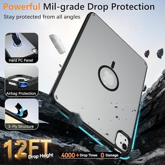 BENTOBEN for iPad Air 11 Inch Case M3/M2 (2025/2024) iPad Air 7th/6th Gen Magnetic CaseTranslucent Matte Shockproof Protective Tablet Cover for iPad Air 5th/4th Generation 10.9 2022/2020 Black