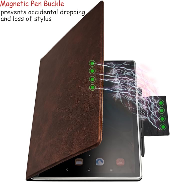 Magnetic Stand Case for 10.95'' XPPen Magic Note Pad (2025 Released) Ultra-Thin Lightweight Premium PU Leather Cover with Magnetic Pen Buckle Auto Sleep/Wake (Cowhide Brown)