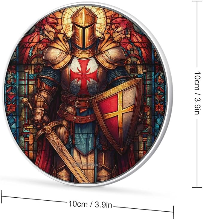 Stained Glass Knights Crusader Fast Portable Charger 10W Funny Graphic Phone Charging Pad with USB Cable