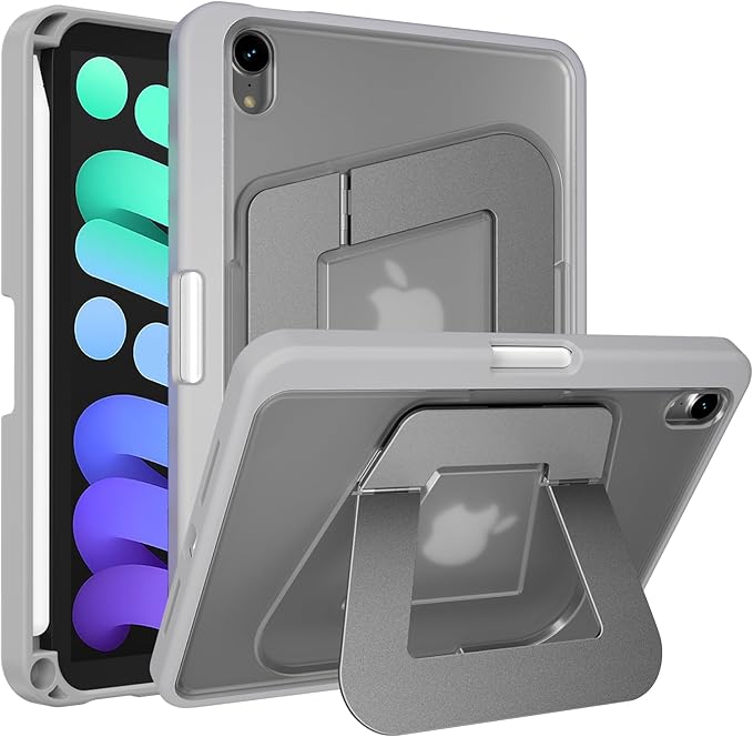 Case for iPad mini A17 Pro/iPad mini 6 Dual Multi-Angle Adjustable Kickstand Full Protective Case with Built-in Pencil Holder for Home Office School (Grey iPad mini A17 Pro/6th)