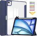 Stand Case for iPad Air 13 inch M2 (2024) with Clear Transparent Back &amp Soft TPU Shockproof Frame Cover [Built-in Pencil Holder] [Auto Sleep/Wake] Smart Lightweight Trifold Shell Dark Blue